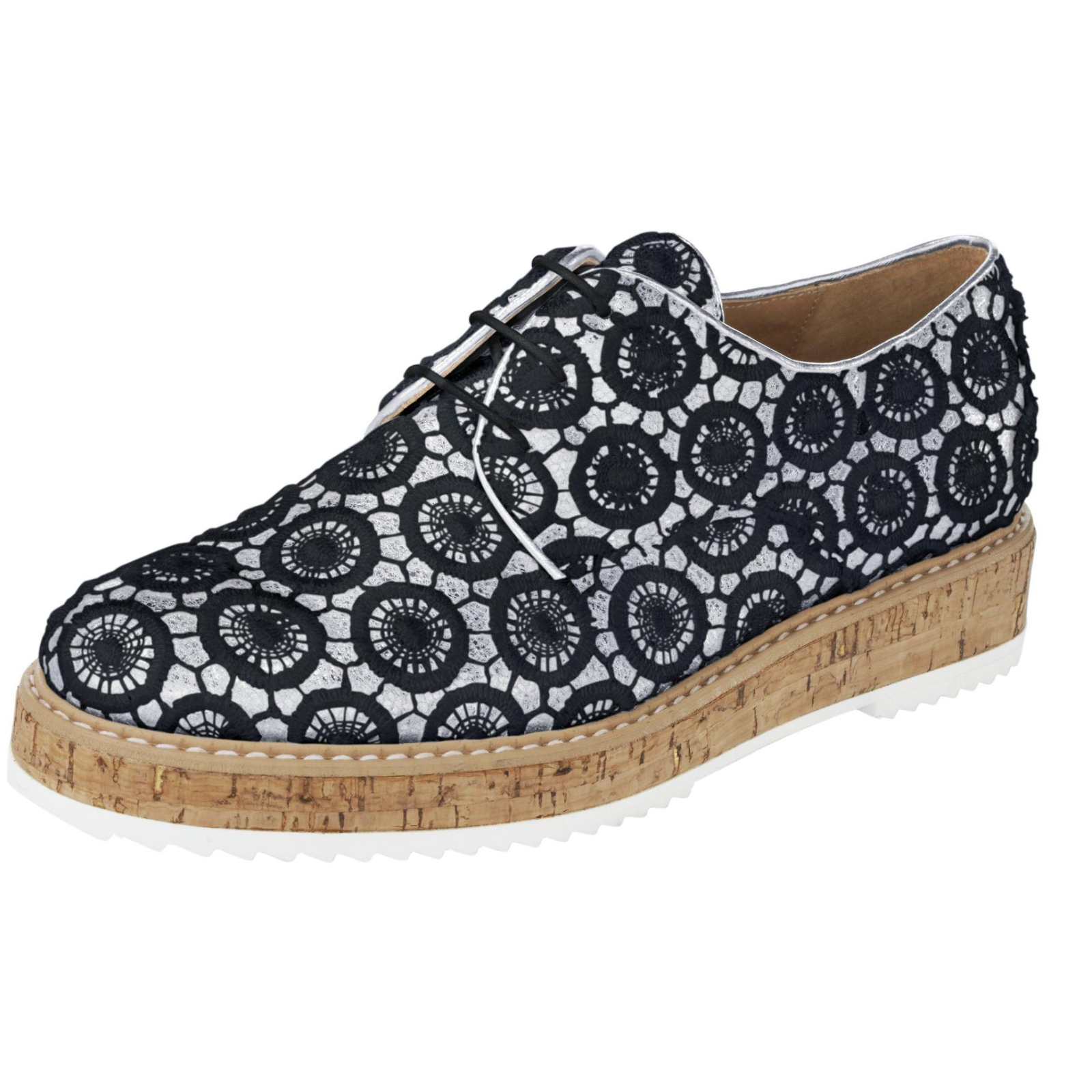 Heine Schnürschuhe mit Häkelspitze und Glanzeffekt
