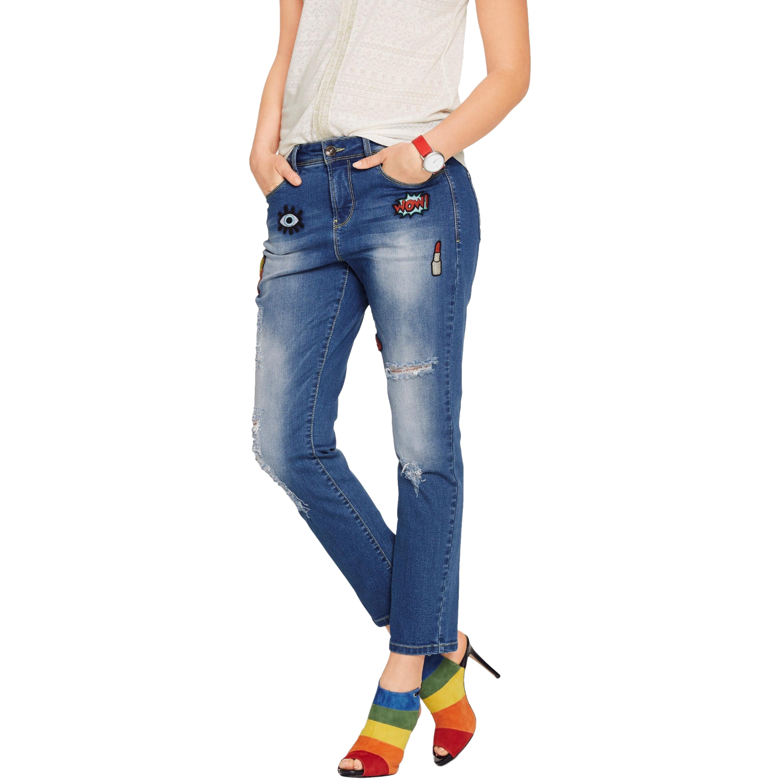 Trendige Patchwork Boyfriend Jeans – Stylische Knöchellänge für den Modernen Look