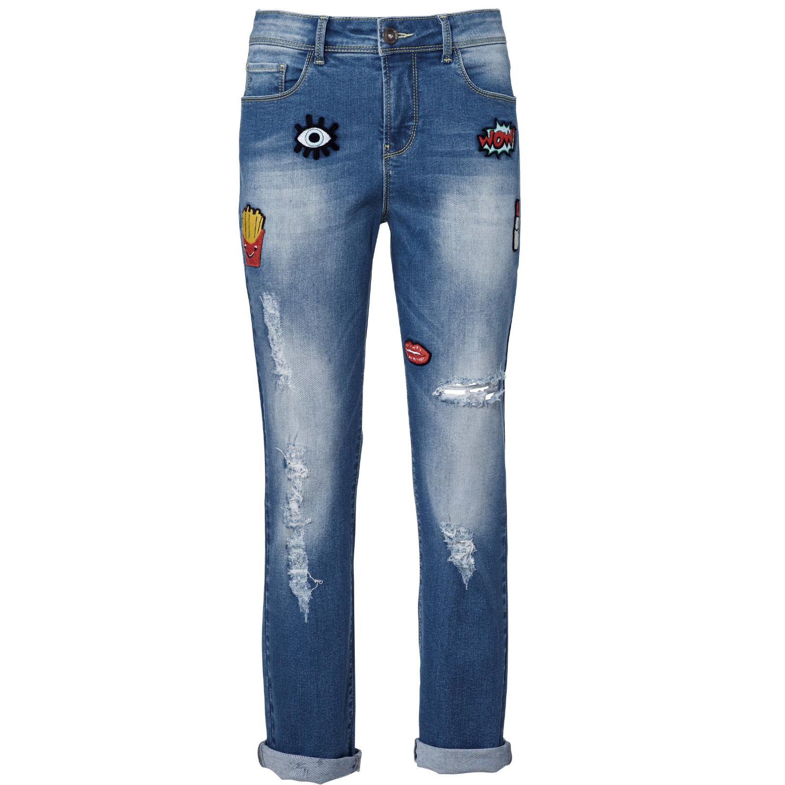 Trendige Patchwork Boyfriend Jeans – Stylische Knöchellänge für den Modernen Look