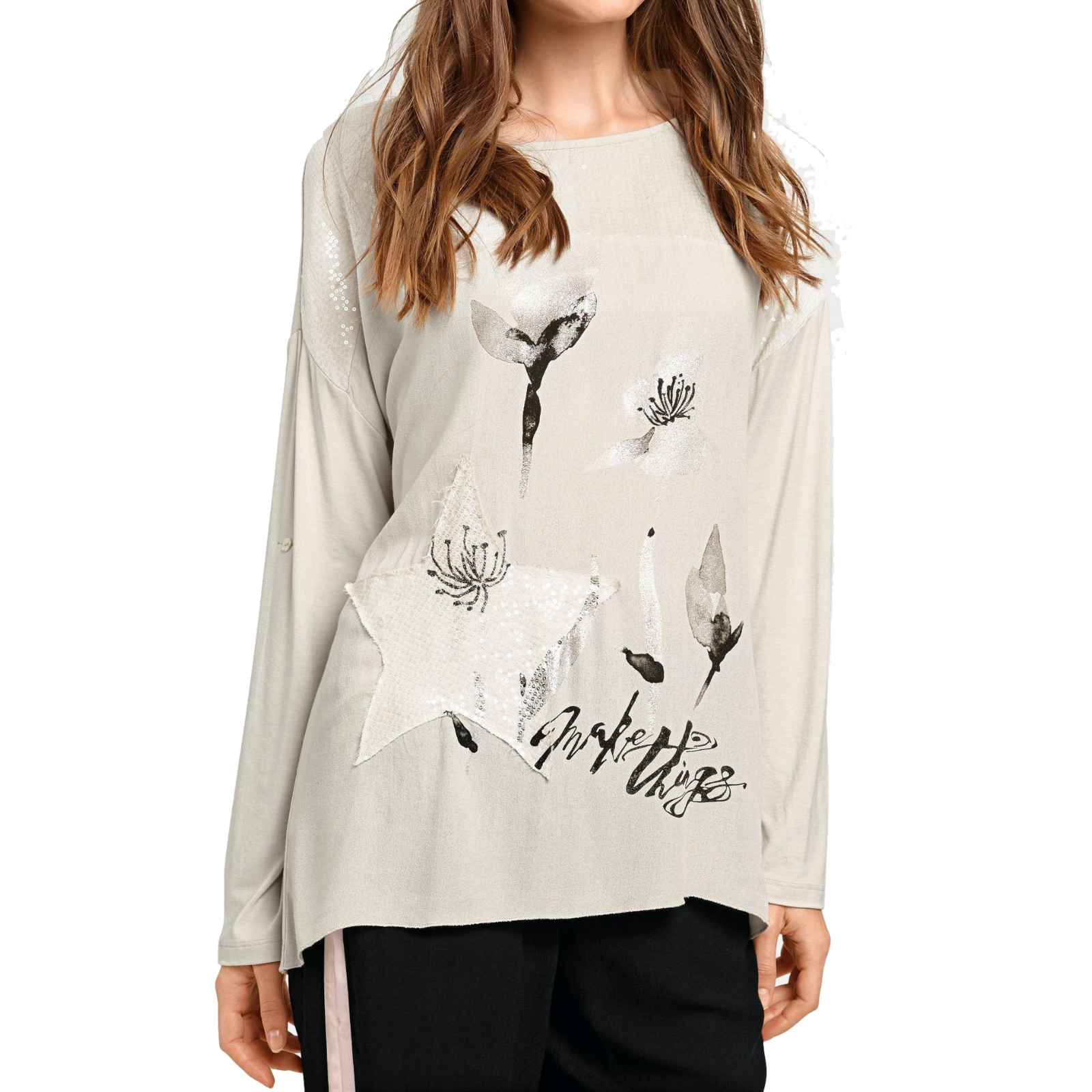 Damen Glanzstück Shirt - Graphic-Look mit Pailletten